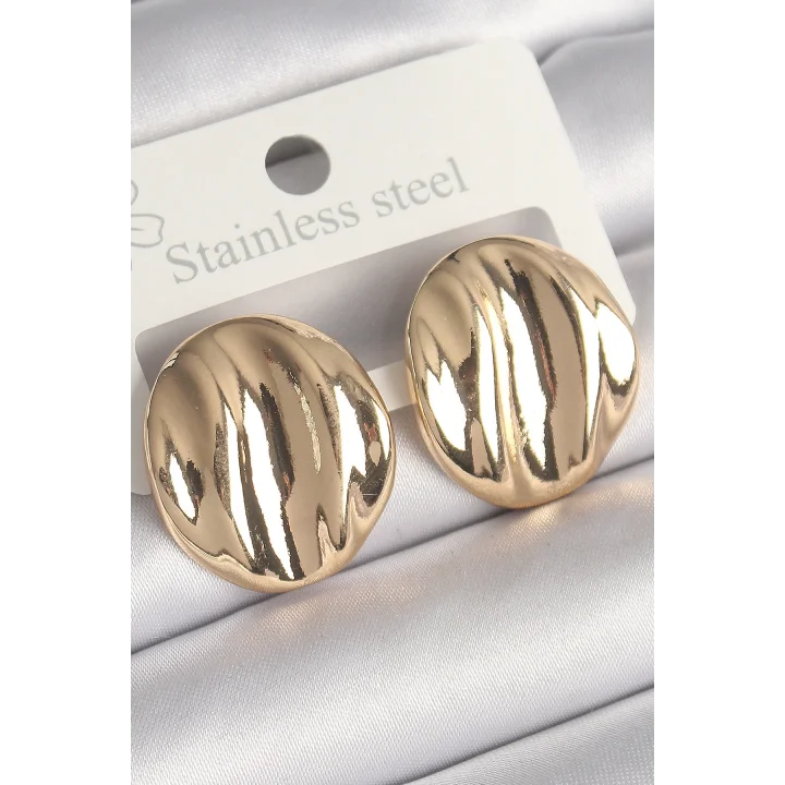 Mey İthalat® Pirinç Gold Renk İşlemeli Daire Plaka Model Kadın Küpe