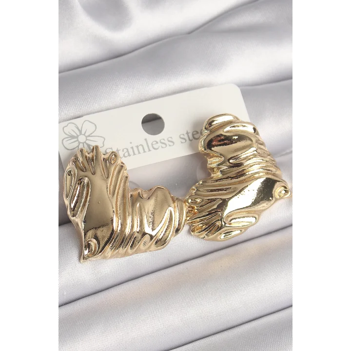 Mey İthalat® Pirinç Gold Renk İşlemeli Kalp Model Kadın Küpe