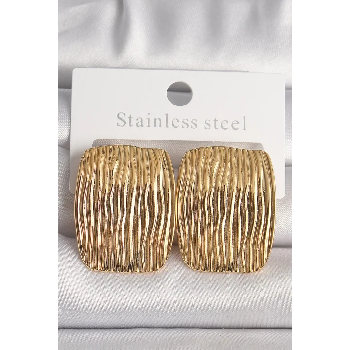 Mey İthalat® Pirinç Gold Renk İşlemeli Kare Plaka Model Kadın Küpe