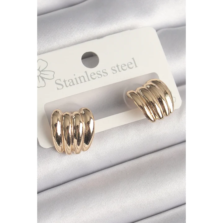 Mey İthalat® Pirinç Gold Renk İşlemeli Yarım Halka Model Kadın Küpe