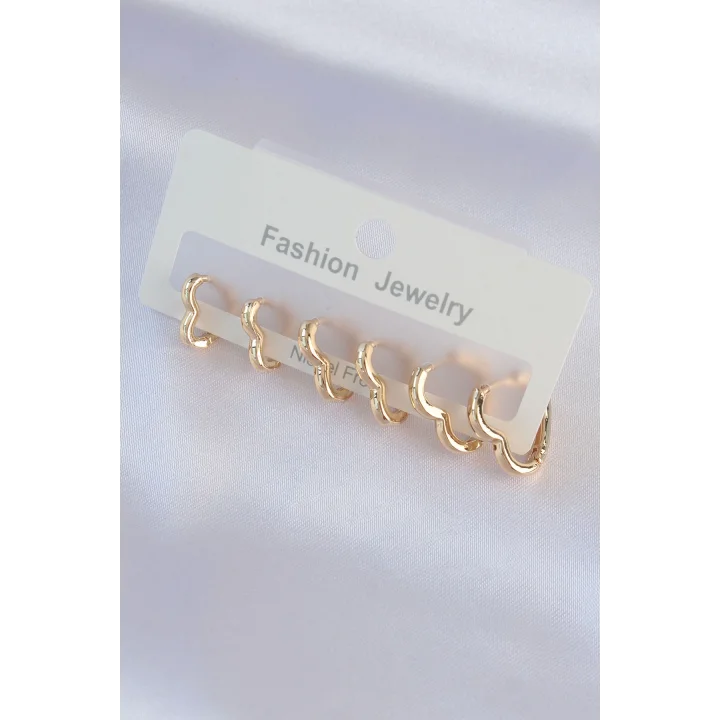 Mey İthalat® Pirinç Gold Renk Kalp Model Küpe Seti