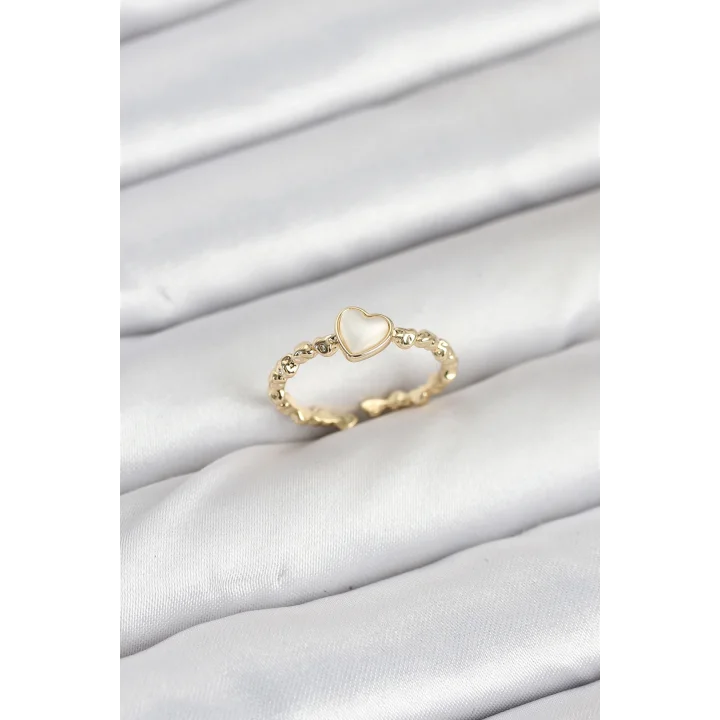 Mey İthalat® Pirinç Gold Renk Kalpli Model Kadın Yüzük