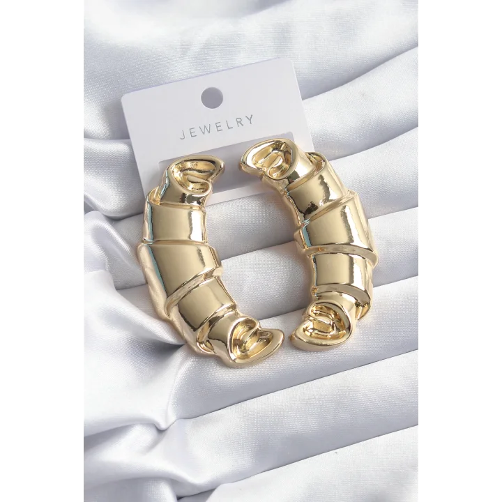 Mey İthalat® Pirinç Gold Renk Kruvasan Model Kadın Küpe