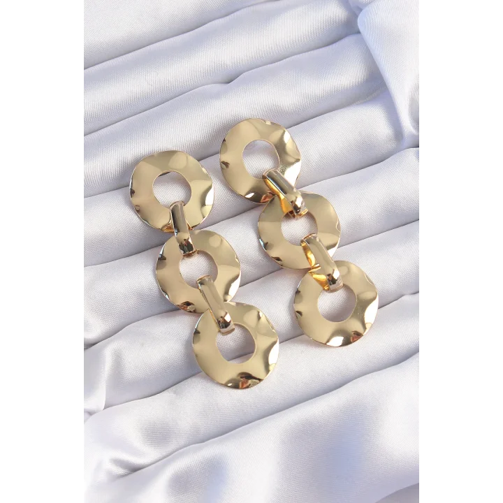 Mey İthalat® Pirinç Gold Renk Oval Ayna Model Sallantılı Küpe