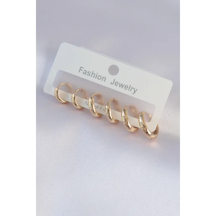 Mey İthalat® Pirinç Gold Renk Oval Küpe Seti