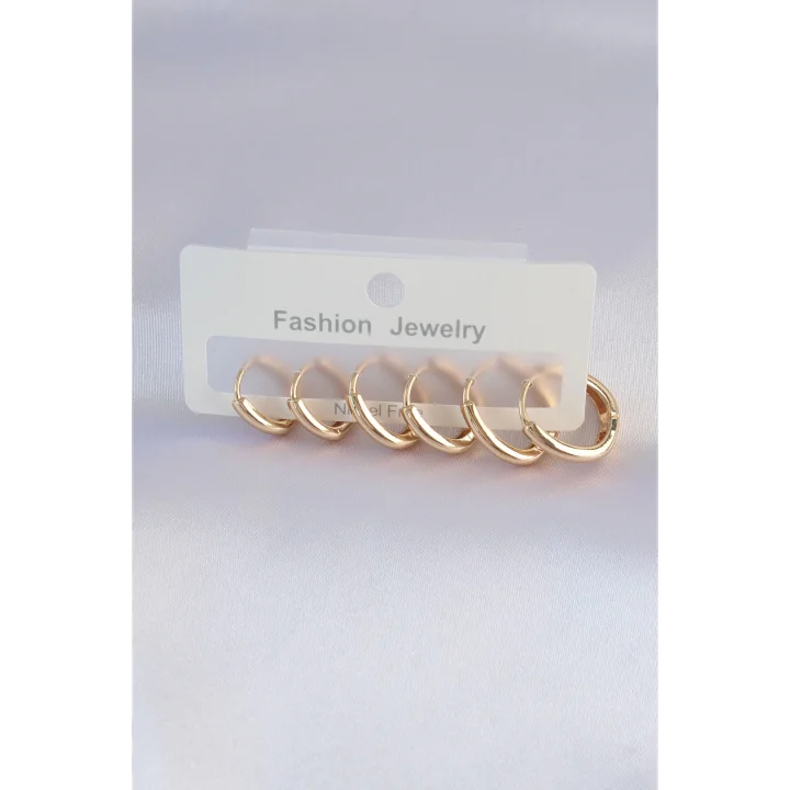 Mey İthalat® Pirinç Gold Renk Oval Küpe Seti