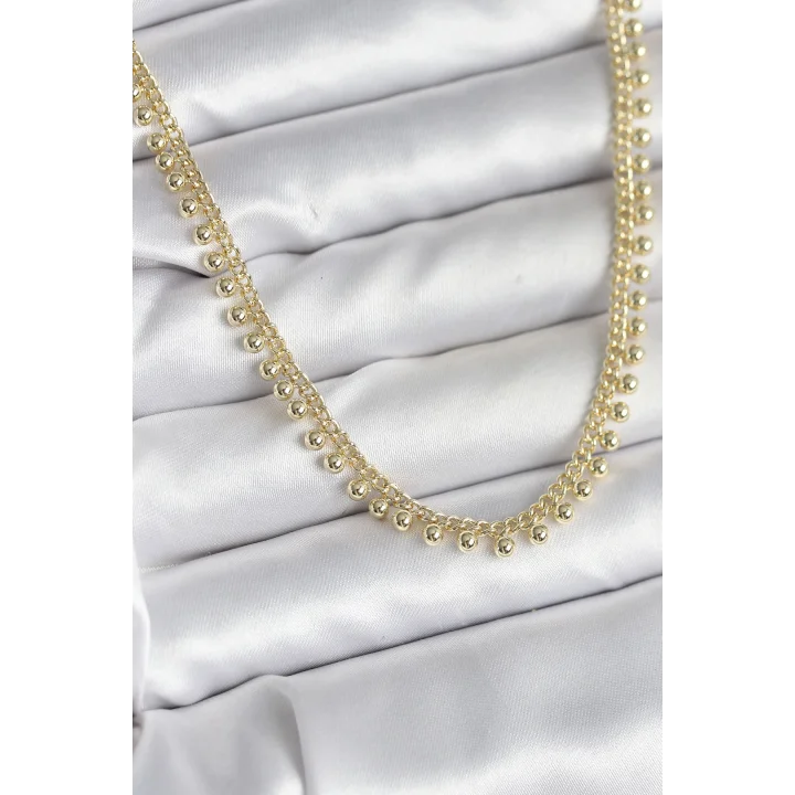 Mey İthalat® Pirinç Gold Renk Sıralı Topçuk Model Kadın Kolye