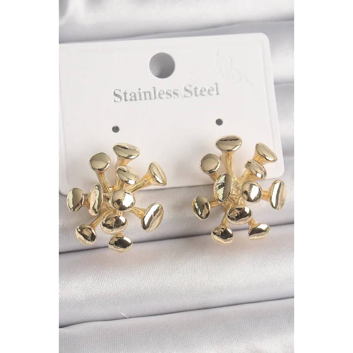 Mey İthalat® Pirinç Gold Renk Virüs Figür Model Kadın Küpe