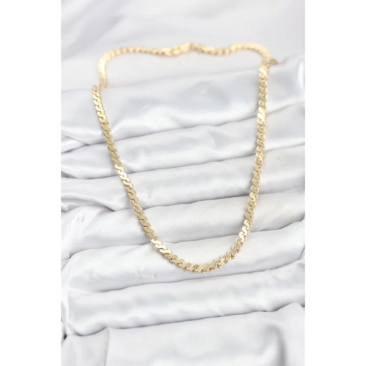 Mey İthalat® Pirinç Gold Renk Yassı Zincir Kadın Kolye