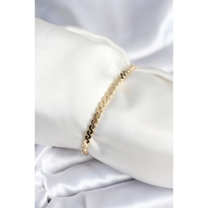 Mey İthalat® Pirinç Gold Renk Yassı Zincir Model Kadın Bileklik