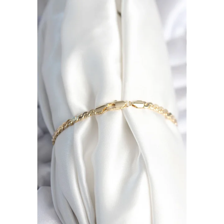 Mey İthalat® Pirinç Gold Renk Yassı Zincir Model Kadın Bileklik