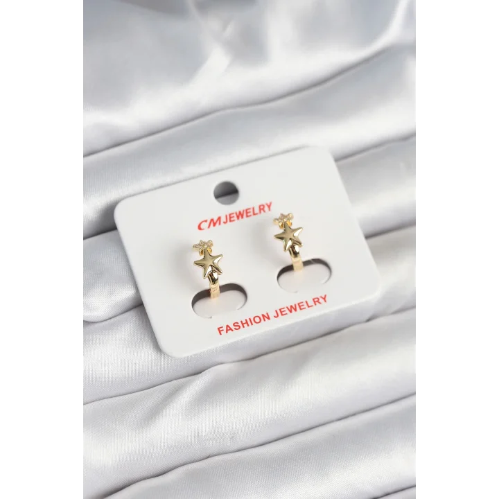 Mey İthalat® Pirinç Gold Renk Yıldız Kadın Küpe