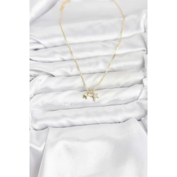 Mey İthalat® Pirinç Gold Renk Yıldız Minimal Kadın Kolye