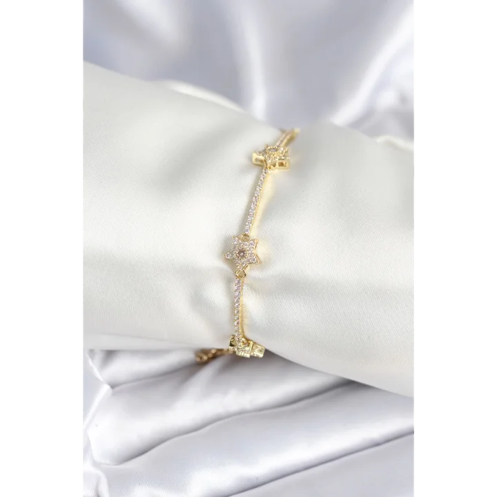 Mey İthalat® Pirinç Gold Renk Yıldız Model Kadın Bileklik