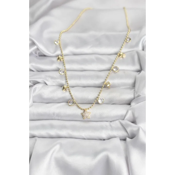 Mey İthalat® Pirinç Gold Renk Yıldız Model Kadın Kolye