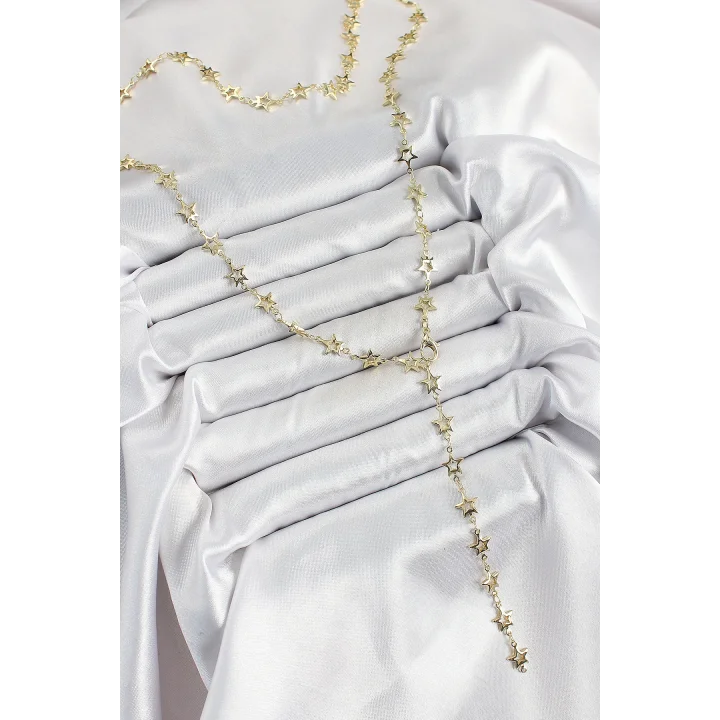 Mey İthalat® Pirinç Gold Renk Yıldızlı Kadın Y Kolye