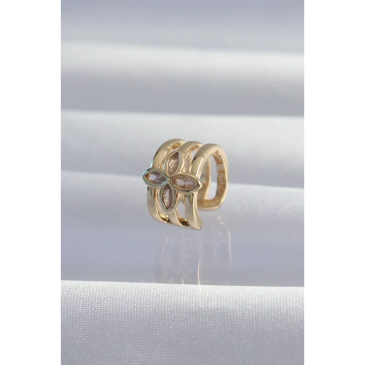Mey İthalat® Pirinç Gold Renk Yonca Earcuff Küpe