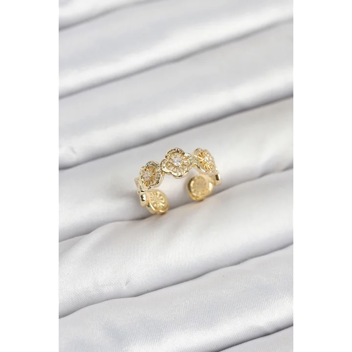 Mey İthalat® Pirinç Gold Renk Yonca Model Kadın Yüzük