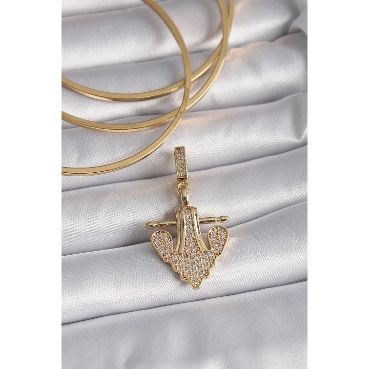 Mey İthalat® Pirinç Gold Renk Zirkon Taşlı Çapa Model Ajda Charm
