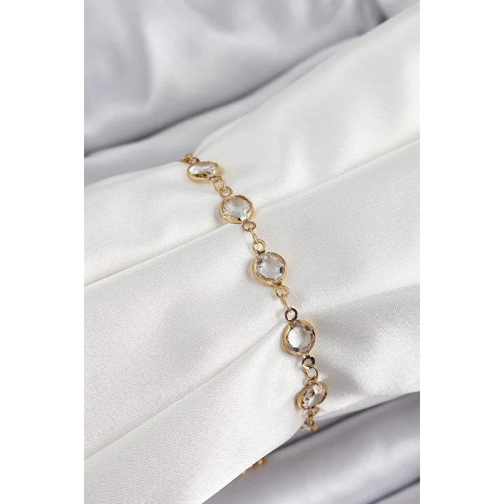 Mey İthalat® Pirinç Gold Renk Zirkon Taşlı Kadın Bileklik