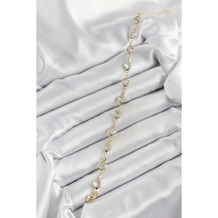 Mey İthalat® Pirinç Gold Renk Zirkon Taşlı Kadın Bileklik