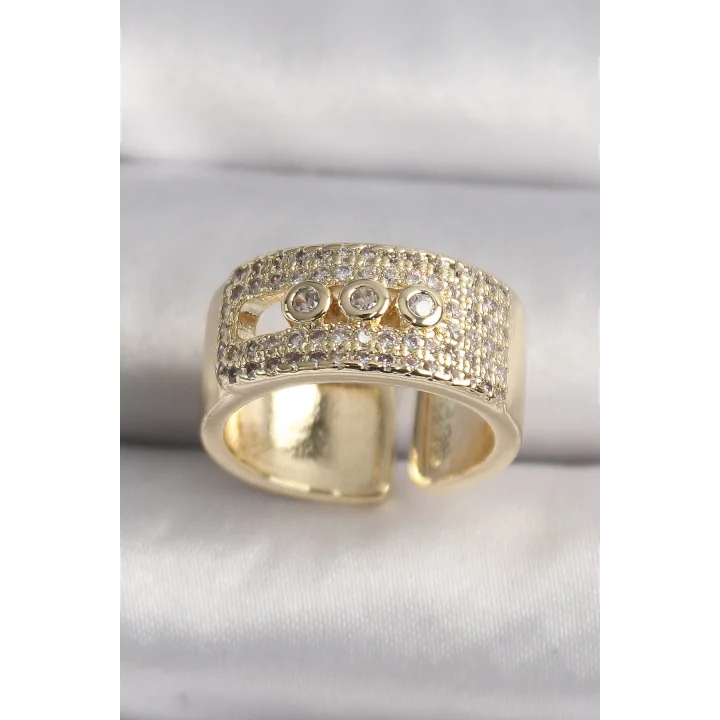 Mey İthalat® Pirinç Gold Renk Zirkon Taşlı Messika Model Ayarlanabilir Kadın Yüzük