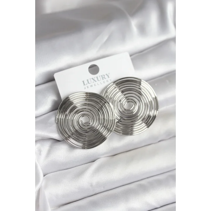 Mey İthalat® Pirinç Gümüş Renk Circle Model Kadın Küpe