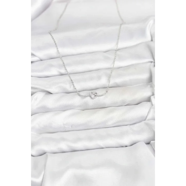 Mey İthalat® Pirinç Gümüş Renk Düğüm Kalp Model Kadın Kolye