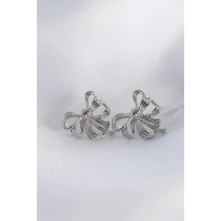 Mey İthalat® Pirinç Gümüş Renk Fiyonk Küpe