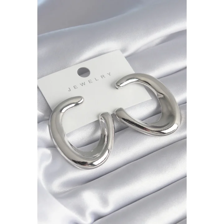 Mey İthalat® Pirinç Gümüş Renk Halka Model Kadın Küpe