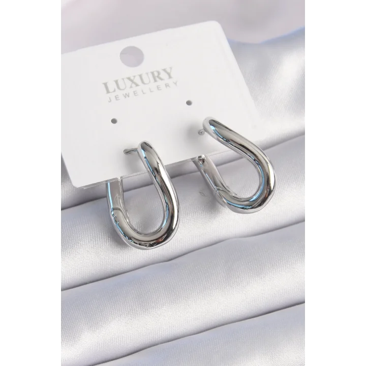 Mey İthalat® Pirinç Gümüş Renk Halka Model Kadın Küpe