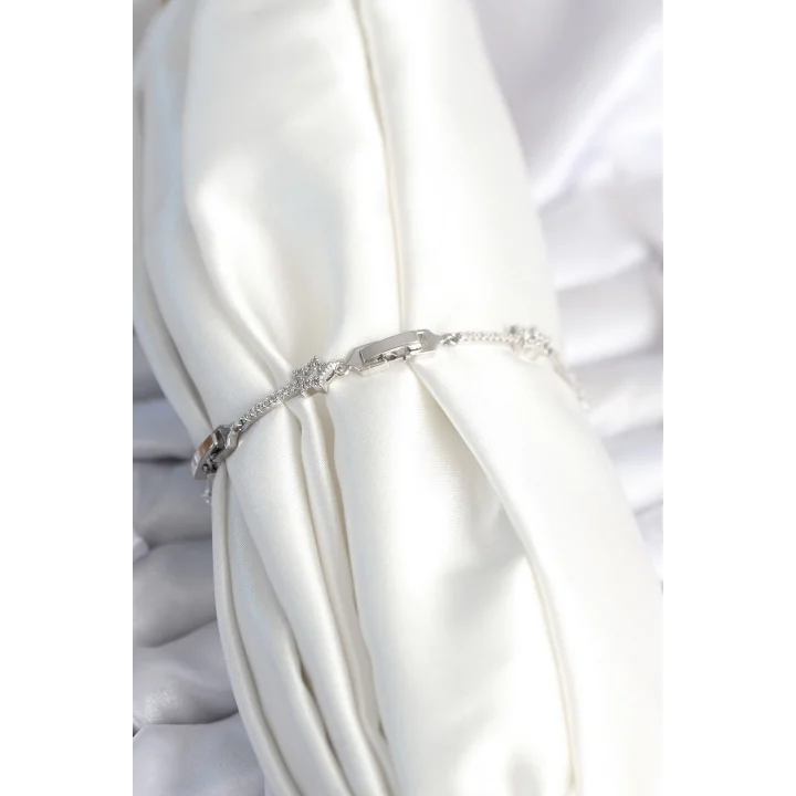 Mey İthalat® Pirinç Gümüş Renk Halley Yıldız Model Kadın Bileklik