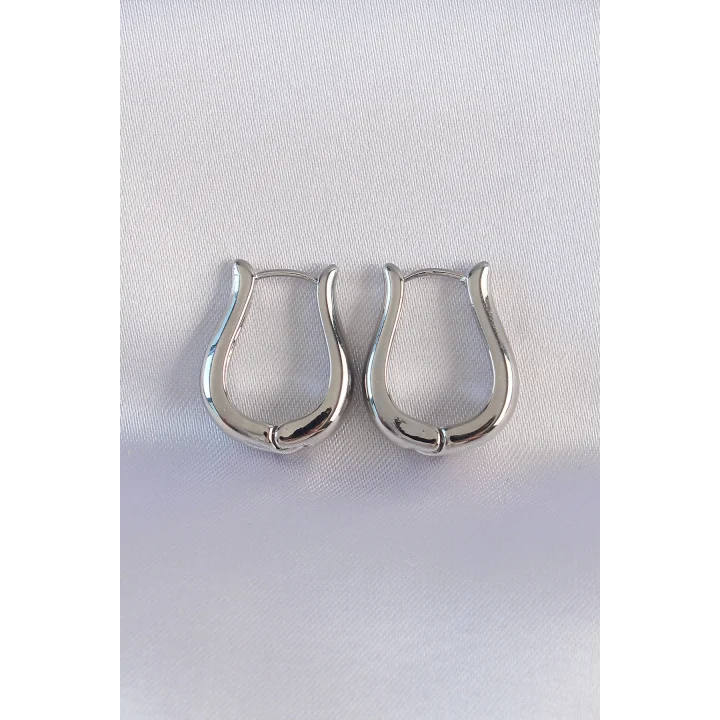Mey İthalat® Pirinç Gümüş Renk İçi Boş Gül Küpe