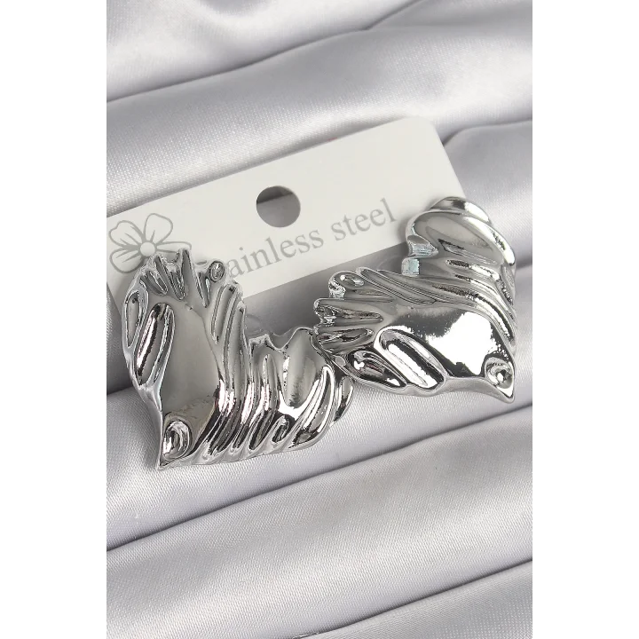 Mey İthalat® Pirinç Gümüş Renk İşlemeli Kalp Model Kadın Küpe