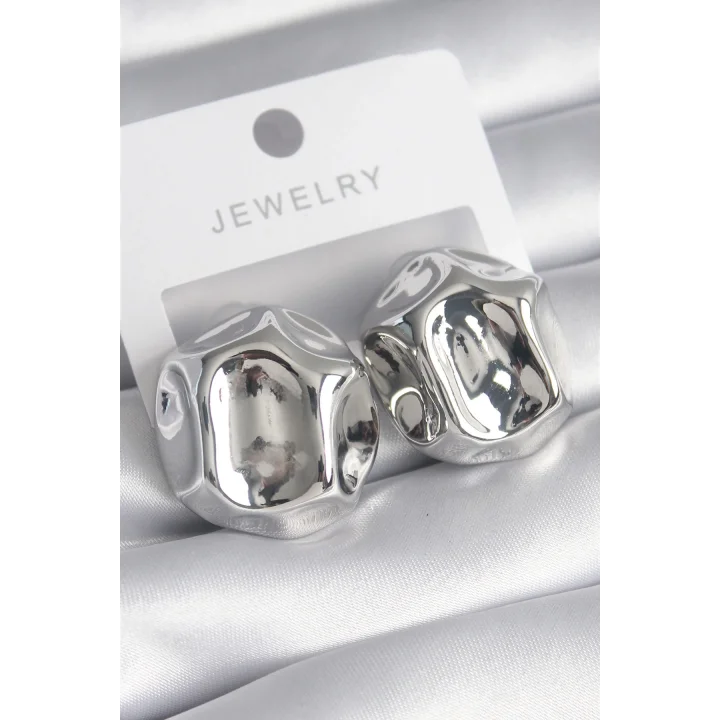 Mey İthalat® Pirinç Gümüş Renk İşlemeli Top Model Kadın Küpe