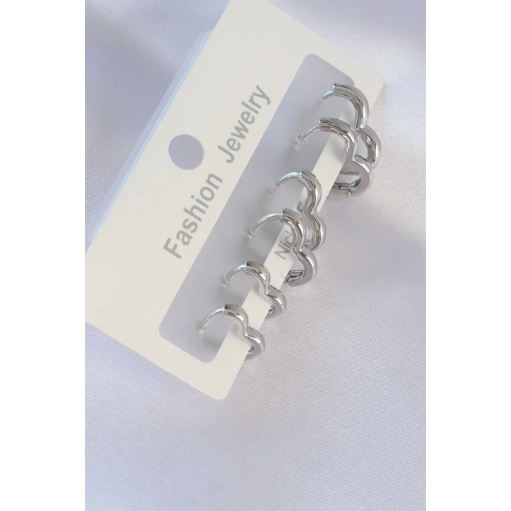 Mey İthalat® Pirinç Gümüş Renk Kalp Model Küpe Seti