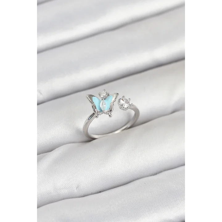 Mey İthalat® Pirinç Gümüş Renk Kelebek Model Kadın Yüzük