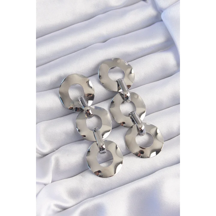 Mey İthalat® Pirinç Gümüş Renk Oval Ayna Model Sallantılı Küpe