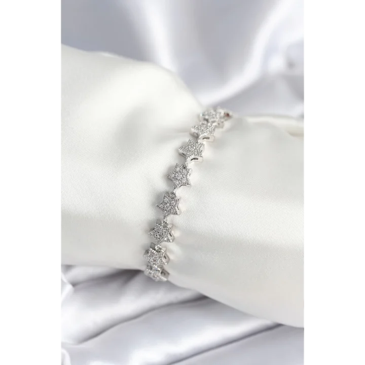 Mey İthalat® Pirinç Gümüş Renk Yıldız Model Kadın Bileklik
