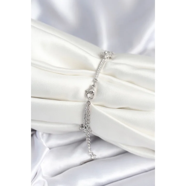 Mey İthalat® Pirinç Gümüş Renk Yıldız Model Kadın Bileklik