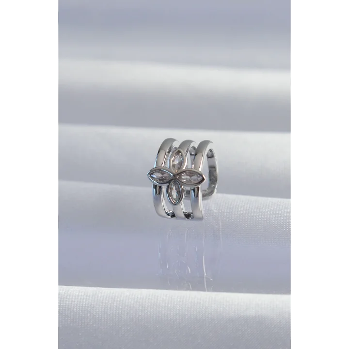 Mey İthalat® Pirinç Gümüş Renk Yonca Earcuff Küpe