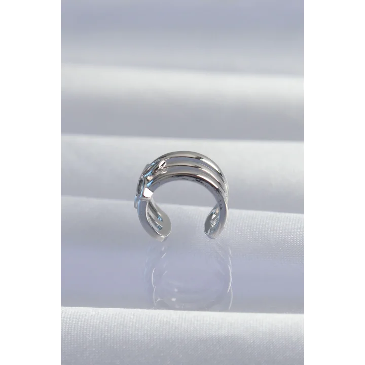 Mey İthalat® Pirinç Gümüş Renk Yonca Earcuff Küpe