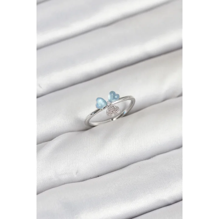 Mey İthalat® Pirinç Gümüş Renk Yonca Model Kadın Yüzük