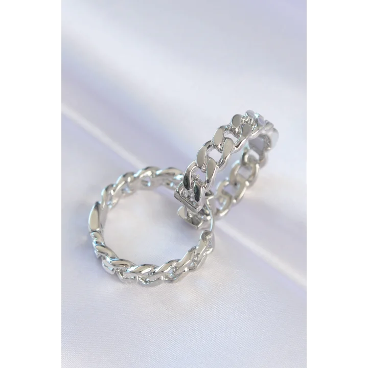 Mey İthalat® Pirinç Gümüş Renk Zincir Model Halka Küpe