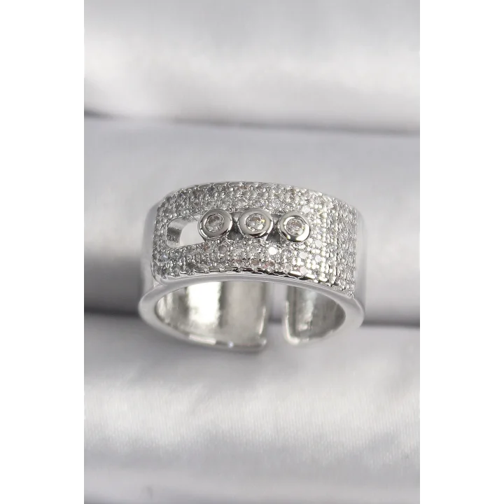 Mey İthalat® Pirinç Gümüş Renk Zirkon Taşlı Messika Model Kadın Yüzük