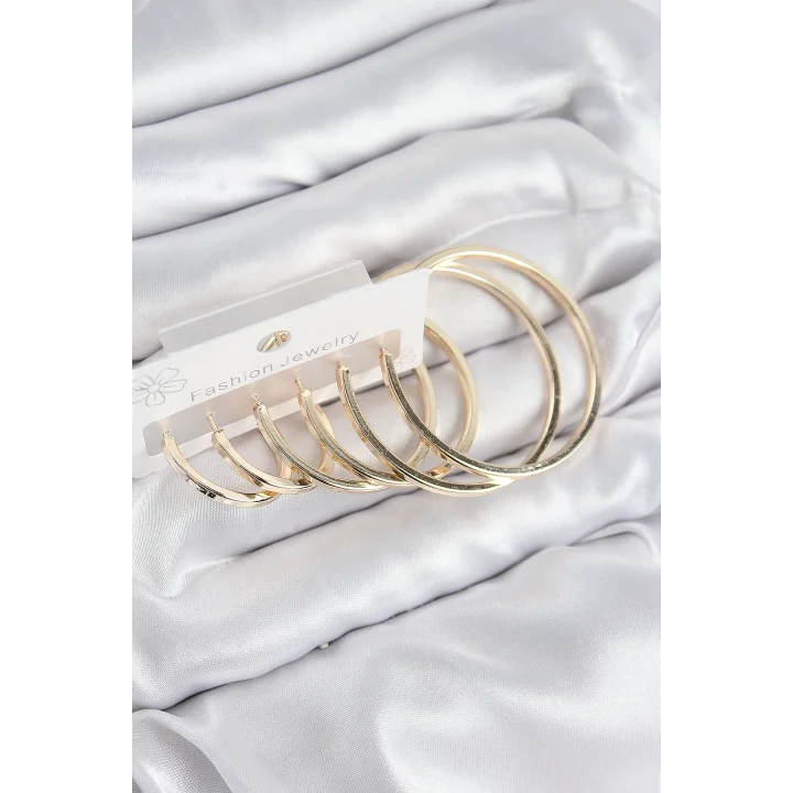 Mey İthalat® Pirinç Halka Model Gold Renk Kadın Set Küpe