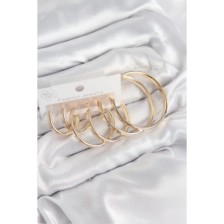 Mey İthalat® Pirinç Halka Model Gold Renk Kadın Set Küpe