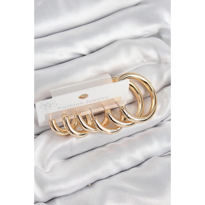 Mey İthalat® Pirinç Halka Model Gold Renk Kadın Set Küpe