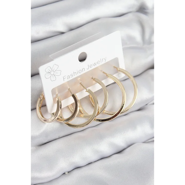 Mey İthalat® Pirinç Halka Model Gold Renk Kadın Set Küpe