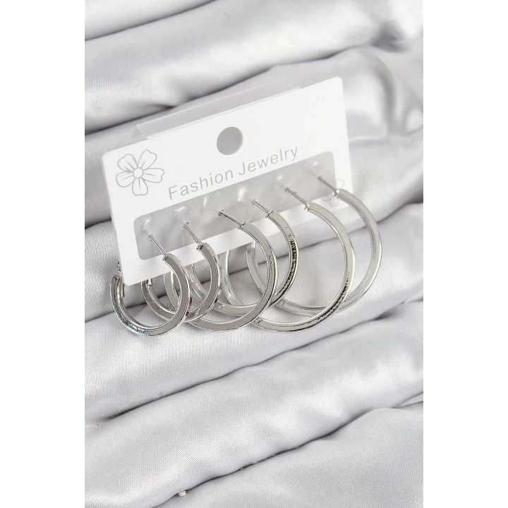 Mey İthalat® Pirinç Halka Model Gümüş Renk Kadın Set Küpe